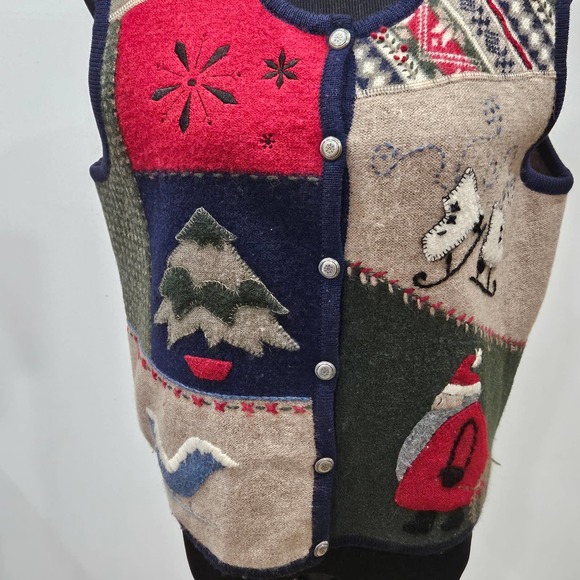 Woolrich 90s Vintage 100% Wool Scoop Neck Button Down Christmas Vest Size M - Picture 6 of 8